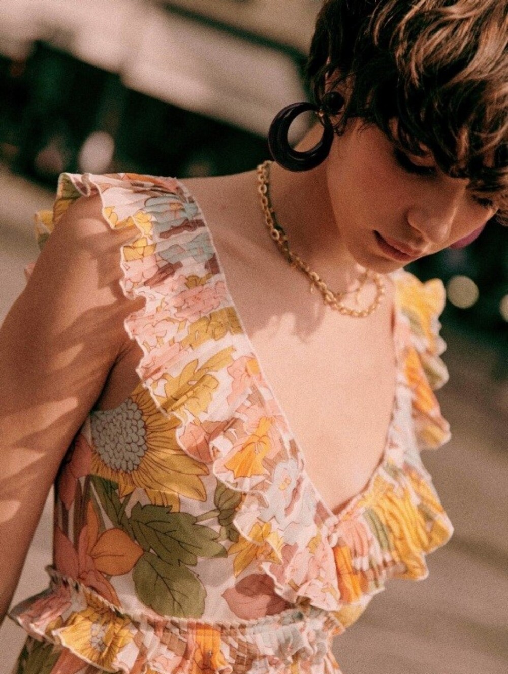 Sézane Floral Pleated Ruffle Pink Yellow Rachelle Dress, 6 - Picture 3 of 14
